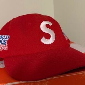 Supreme S Logo 6 Panel Red Snapback